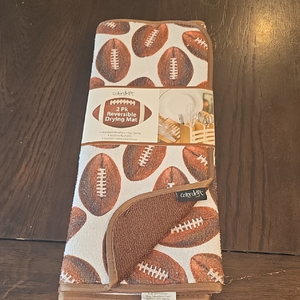 ColorDrift Brown Football Reversible Drying Mat Set